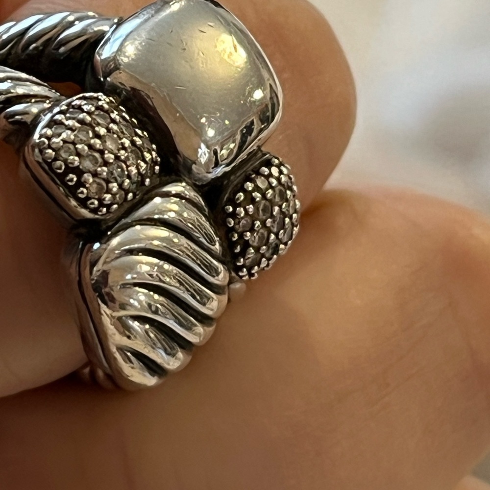 David Yurman sterling silver diamond chiclet mosaic ring
